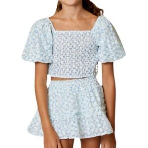 Design History Blue and White Smocked Top